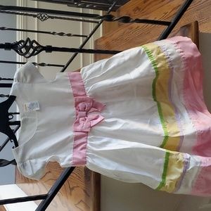 Gymboree girls White dress with pint bow and multicolor trim